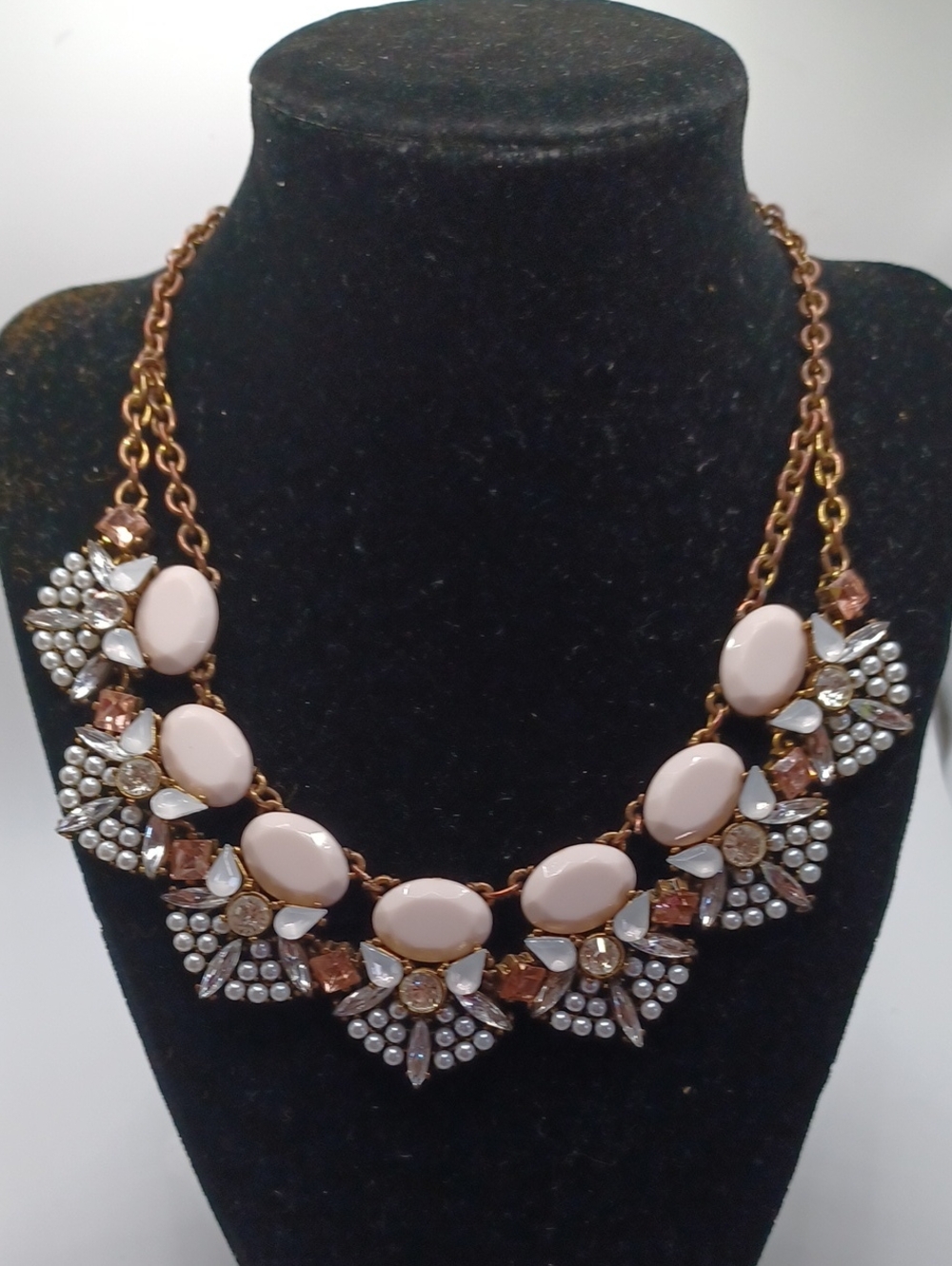 Elegant Blush Pink Statement Choker Necklace w/rhinestones & pearls